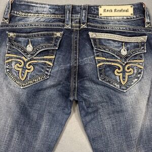 JEANS BOOT Rock Revival Gwen  Women's 30 Dark Wash Stretch THICK STITCH  X-BLING